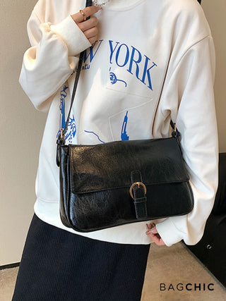 Hannah - Leather Buckle Accent Shoulder Bag