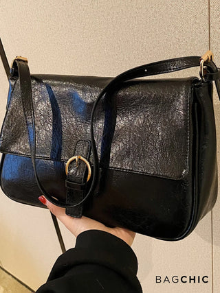 Hannah - Leather Buckle Accent Shoulder Bag