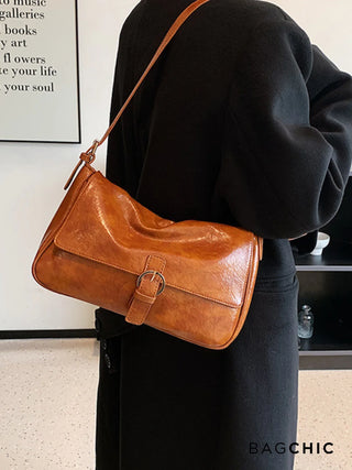 Hannah - Leather Buckle Accent Shoulder Bag