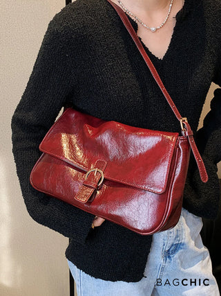 Hannah - Leather Buckle Accent Shoulder Bag
