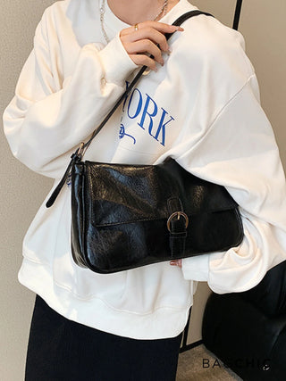 Hannah - Leather Buckle Accent Shoulder Bag