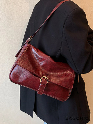 Hannah - Leather Buckle Accent Shoulder Bag