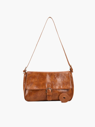 Hannah - Leather Buckle Accent Shoulder Bag