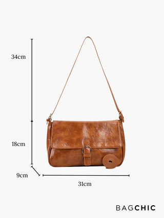 Hannah - Leather Buckle Accent Shoulder Bag