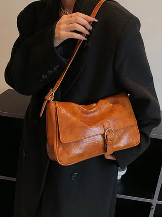 Hannah - Leather Buckle Accent Shoulder Bag