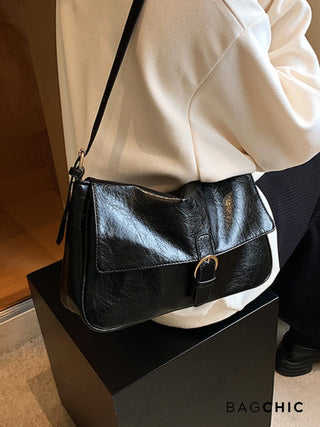 Hannah - Leather Buckle Accent Shoulder Bag