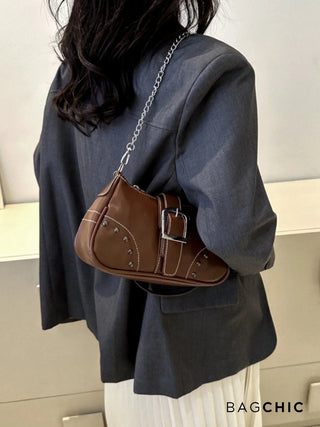 Valentina - Leather Buckle Detail Chain Shoulder Bag