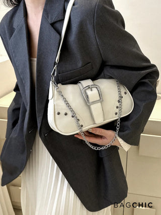 Valentina - Leather Buckle Detail Chain Shoulder Bag