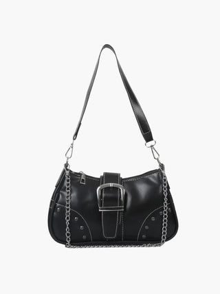 Valentina - Leather Buckle Detail Chain Shoulder Bag