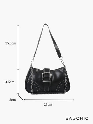 Valentina - Leather Buckle Detail Chain Shoulder Bag