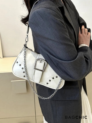 Valentina - Leather Buckle Detail Chain Shoulder Bag