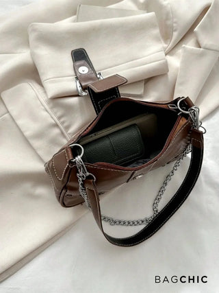 Valentina - Leather Buckle Detail Chain Shoulder Bag