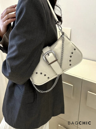 Valentina - Leather Buckle Detail Chain Shoulder Bag
