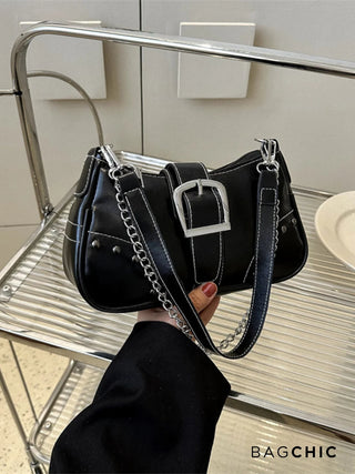 Valentina - Leather Buckle Detail Chain Shoulder Bag