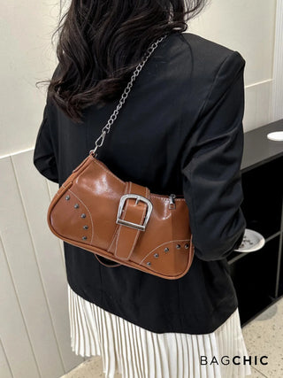 Valentina - Leather Buckle Detail Chain Shoulder Bag