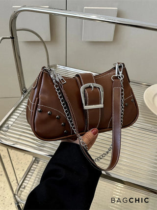 Valentina - Leather Buckle Detail Chain Shoulder Bag