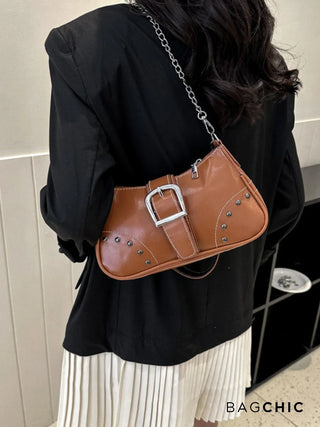 Valentina - Leather Buckle Detail Chain Shoulder Bag