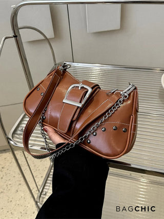 Valentina - Leather Buckle Detail Chain Shoulder Bag