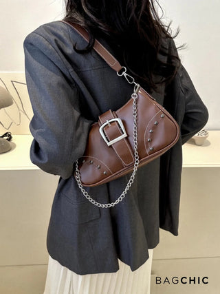 Valentina - Leather Buckle Detail Chain Shoulder Bag