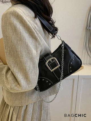 Valentina - Leather Buckle Detail Chain Shoulder Bag