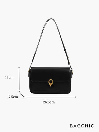 Lillian - Leather Gold Accent Flap Shoulder Bag