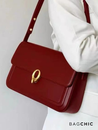 Lillian - Leather Gold Accent Flap Shoulder Bag