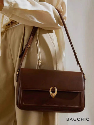 Lillian - Leather Gold Accent Flap Shoulder Bag