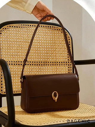 Lillian - Leather Gold Accent Flap Shoulder Bag