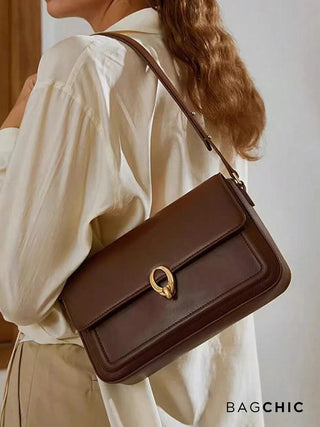 Lillian - Leather Gold Accent Flap Shoulder Bag