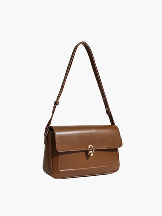 Lillian - Leather Gold Accent Flap Shoulder Bag