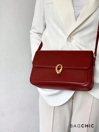 Lillian - Leather Gold Accent Flap Shoulder Bag