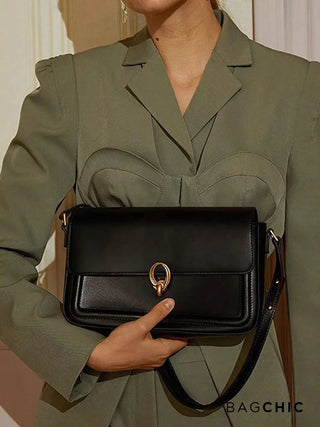 Lillian - Leather Gold Accent Flap Shoulder Bag