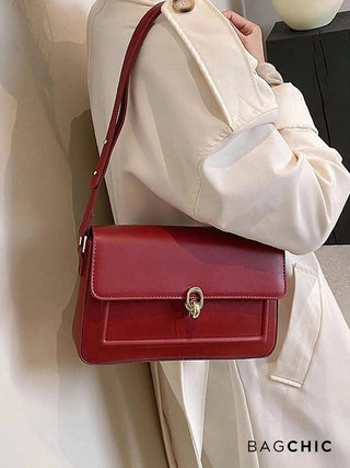 Lillian - Leather Gold Accent Flap Shoulder Bag