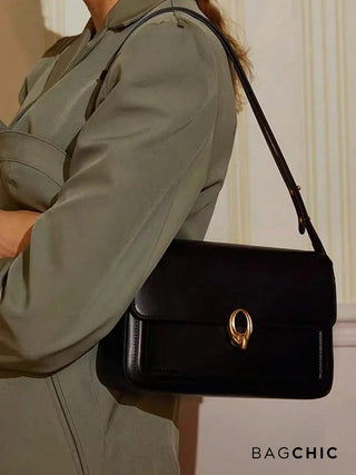 Lillian - Leather Gold Accent Flap Shoulder Bag