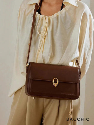 Lillian - Leather Gold Accent Flap Shoulder Bag