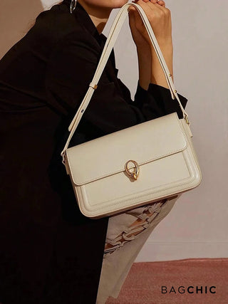 Lillian - Leather Gold Accent Flap Shoulder Bag