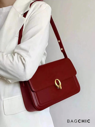 Lillian - Leather Gold Accent Flap Shoulder Bag