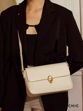 Lillian - Leather Gold Accent Flap Shoulder Bag