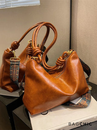 Sophie - Leather Knotted Strap Hobo Bag
