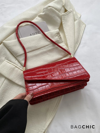Naomi - Glossy Crocodile-Pattern Envelope Shoulder Bag