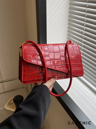 Naomi - Glossy Crocodile-Pattern Envelope Shoulder Bag