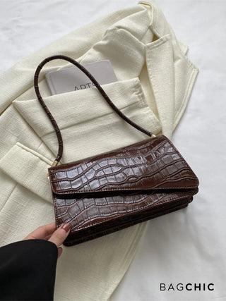 Naomi - Glossy Crocodile-Pattern Envelope Shoulder Bag