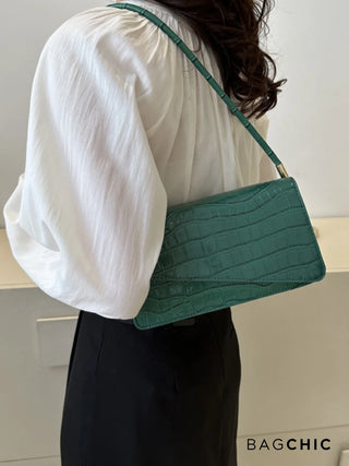 Naomi - Glossy Crocodile-Pattern Envelope Shoulder Bag