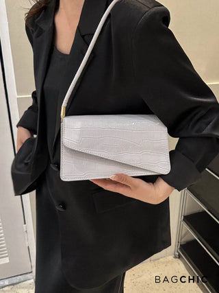 Naomi - Glossy Crocodile-Pattern Envelope Shoulder Bag