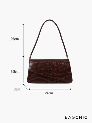 Naomi - Glossy Crocodile-Pattern Envelope Shoulder Bag