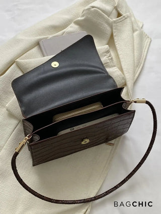 Naomi - Glossy Crocodile-Pattern Envelope Shoulder Bag