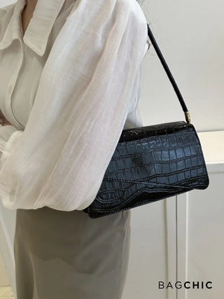 Naomi - Glossy Crocodile-Pattern Envelope Shoulder Bag