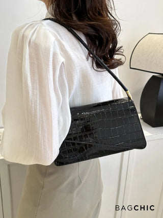 Naomi - Glossy Crocodile-Pattern Envelope Shoulder Bag