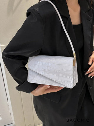 Naomi - Glossy Crocodile-Pattern Envelope Shoulder Bag