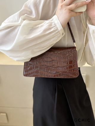 Naomi - Glossy Crocodile-Pattern Envelope Shoulder Bag